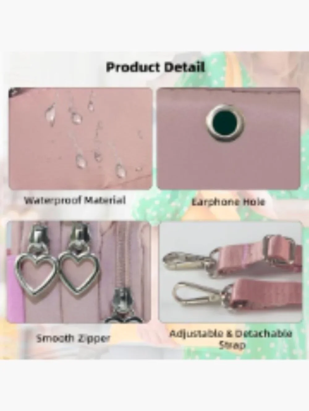 Women's Nylon Crossbody Bag with Detachable Strap, Phone Pocket & Wallet